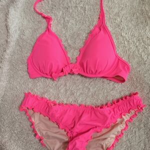 Victoria's Secret Vibrant Pink Ruffled Bikini Set